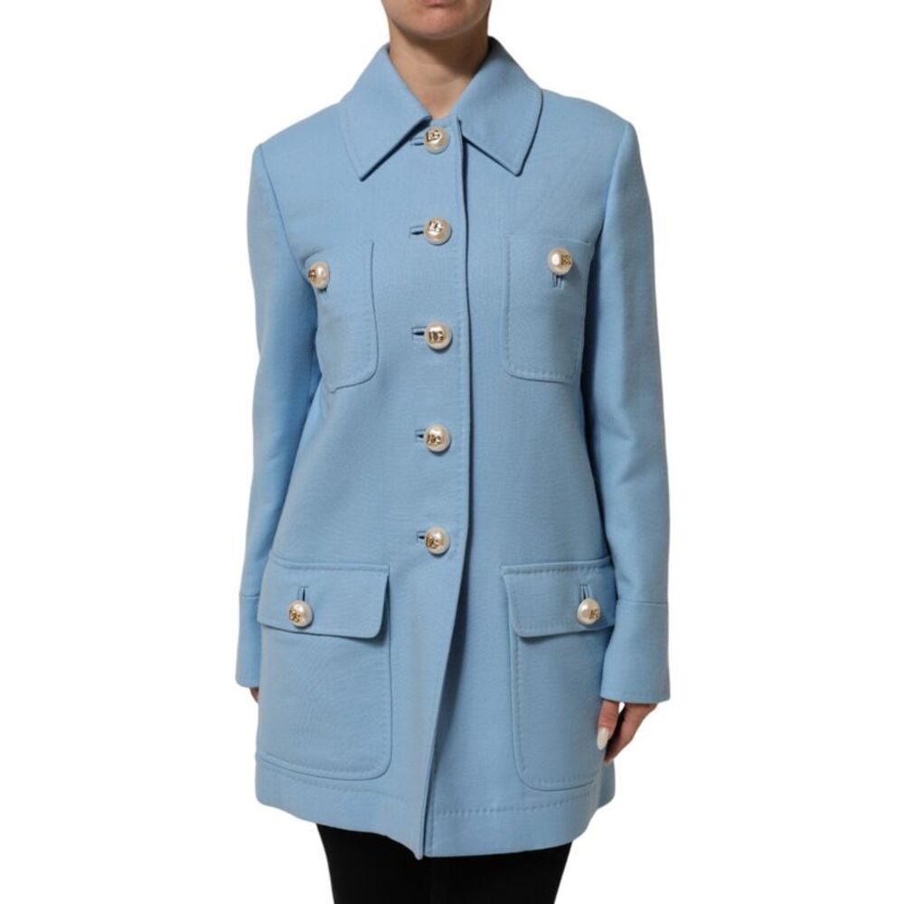 Dolce & Gabbana Blue Buttoned Down Trench Coat Women's Jacket